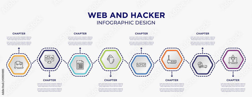 Poster web and hacker concept infographic template with 8 step or option. included online tracking, web ana