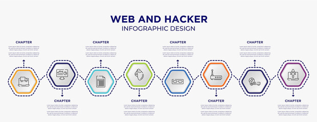 Naklejka premium web and hacker concept infographic template with 8 step or option. included online tracking, web analytics, trackball, hdmi port, wireless router, missile icons for abstract background.