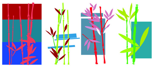Fototapeta premium Set of hand drawn bamboo. Vector illustration. 