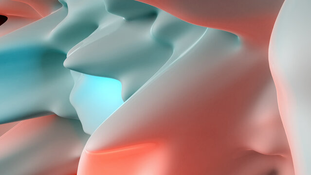 Abstract 3d rendering of shape and volume. Red and blue lights. Modern background design, illustration of a futuristic shape