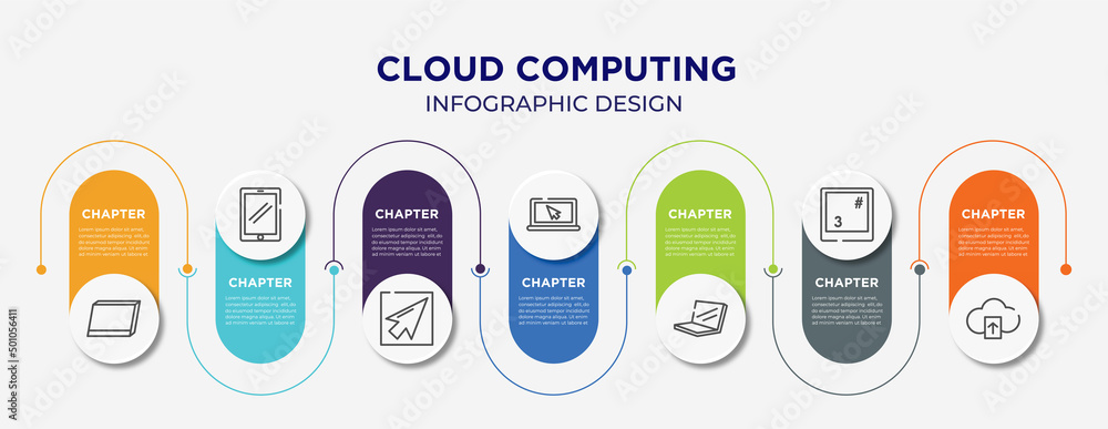 Aufkleber cloud computing concept infographic design template. included tablet screen in perspective, touch of