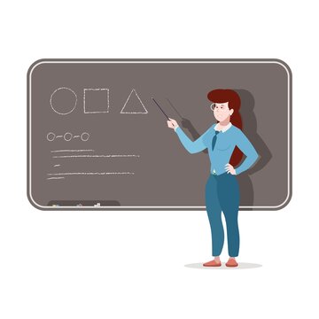teacher stands at the blackboard with new material