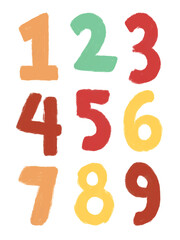 Numbers poster, card. Boho nursery print with numbers isolated on white background. Cute preschool, kinder garden, playground Maths design. 