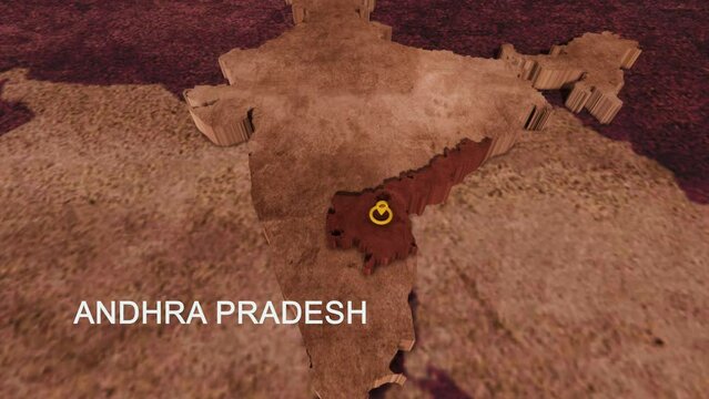 India state Andhra Pradesh map zoom in  3d rendered video 