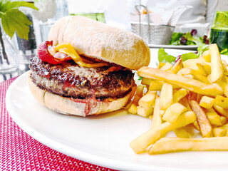 Cheeseburger - American cheese burger with Golden French fries