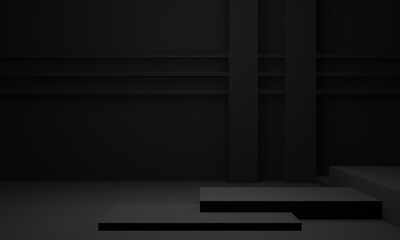 Obraz premium 3D black geometric product podium. Dark stage background.