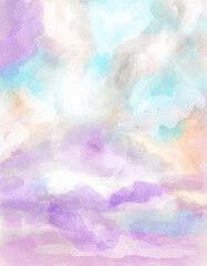 Sugar cotton pink clouds background. Glamour fairytale backdrop. Watercolor style texture. Fantasy...