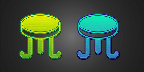 Green and blue Coffee table icon isolated on black background. Street cafe. Vector
