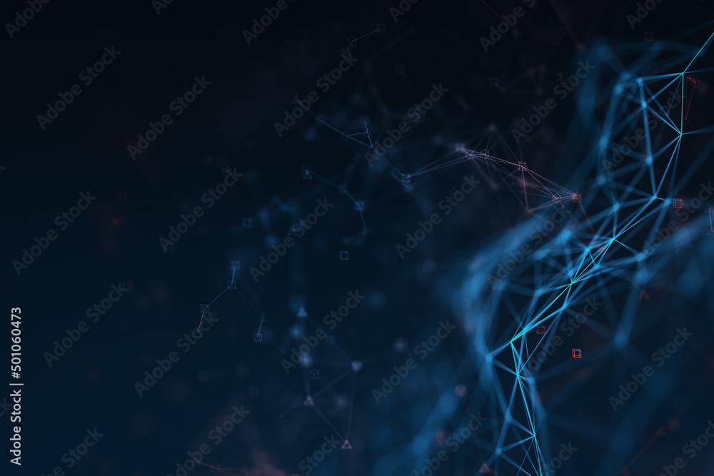 Poster Creative polygonal backdrop with dark blue mock up place. Low poly, advertisement and design concept. 3D Rendering.