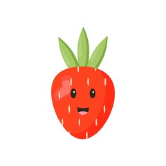 Strawberry  icon with kawaii eyes isolated on white background. Flat vector illustration 