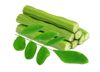Edible moringa oleifera with green leaves over white background