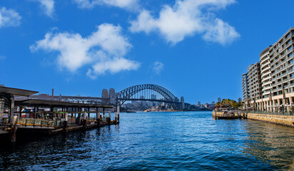 Sydney Harbour Australia with nice colours in the sky. Nice blue water of the Harbour, high rise offices and residential buildings of the City in the background, NSW Australia