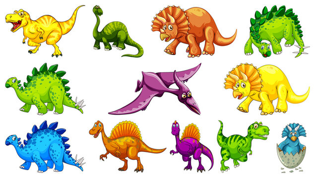 Many dinosaurs on white background