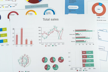 Many business reports. Financial data of the company