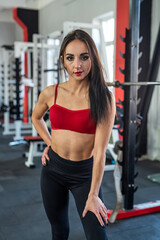 Fototapeta na wymiar young woman having a rest after exercise workout in gym