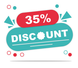 Offer 35 percent discount label isolated on white background. Special promo off price reduction badge vector illustration