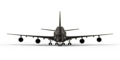 Large passenger aircraft of large capacity for long transatlantic flights. Black airplane on white isolated background. 3d illustration.