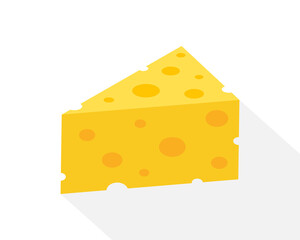 Cheese icon. Cheese triangle slice with shadow. Flat yellow piece of cheddar, swiss, holland and parmesan. Block isolated on white background. Food for breakfast. Vector