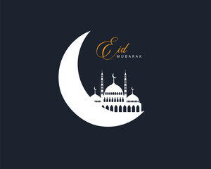 Eid Mubarak Moon with Islamic design Islamic symbol. Eid Mubarak Logo Design Vector Illustration.