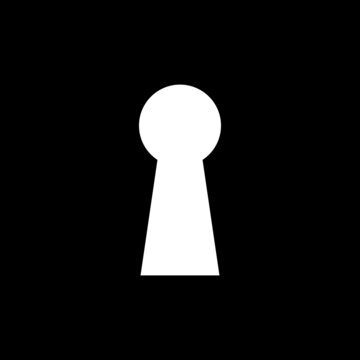 Keyhole. Key hole icon. Door keyhole. Shape of lock of door. White key hole isolated on black background. Logo for home and entrance. Vector