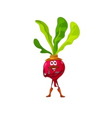 Cartoon beet sheriff character. Vector beetroot cowboy, ranger, wild west vegetable hero wear hat and guns in hands. Funny food western personage, healthy veggies, happy mustached character