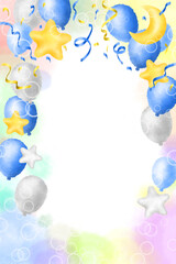 풍선과 다양한 생일 파티 요소들로 구성된 생일축하와 파티, 이벤트 배경 디자인