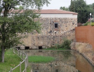 Historic water mill on the Guardiana river in Merida, Extremadura - Spain 