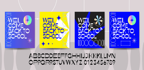 Back to School banners with abstract geometric elements with gradient. Vector abstract backgrounds