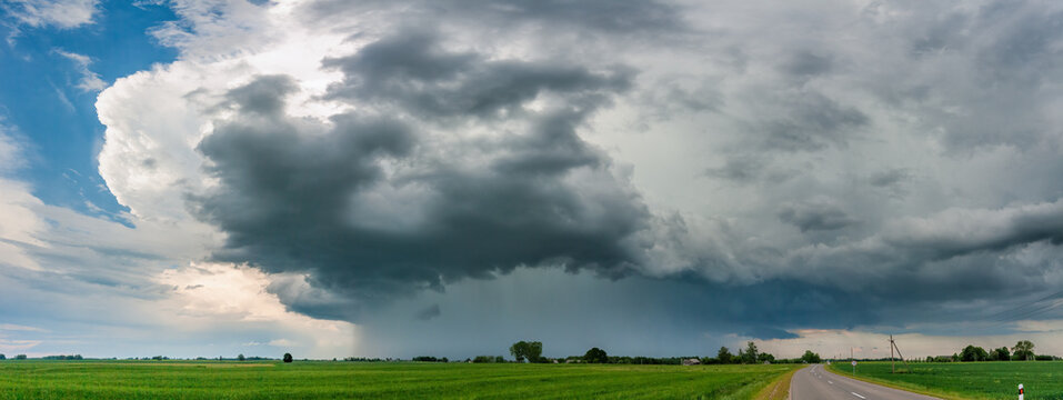 Green Thunder Storm Clouds Across The Fields, Summer, Lithuania