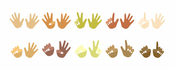 Finger counting kit for mental math school, math course, creative kids. Palms of different colors, different races. Finger counting. Math. Modern design vector illustration concept for website design.