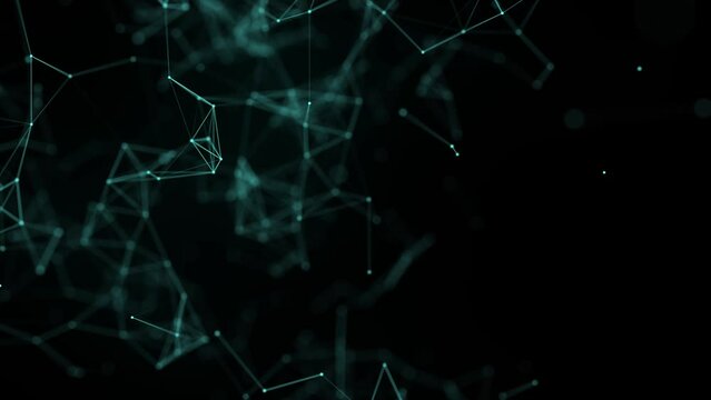 Network connection structure. Abstract green background with moving dots and lines. Futuristic illustration. Digital technology design. 3d rendering.