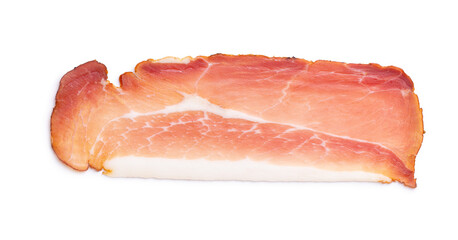Sliced schwarzwald ham. Dried prosciutto ham isolated on white background.