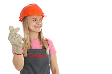 Concept of occupation, young woman in uniform isolated on white background