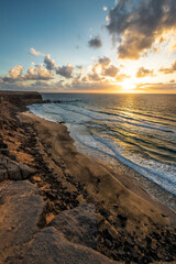 Sunset in Playa Escalera in Fuerteventura, Spain.