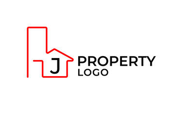 letter J minimalist outline building vector logo design element