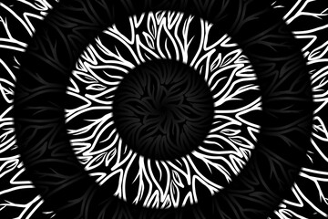 seamless Black and white caleidoscope gradient flower and leaf art pattern of indonesian culture traditional tenun batik ethnic dayak ornament for wallpaper ads background 