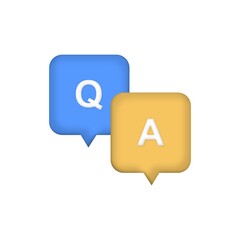 Question and Answer mark in speech bubble icon isolated on white background. Q and A symbol. FAQ sign, online support center. Copy files, chat speech bubble. 3d vector icon. Cartoon minimal style.