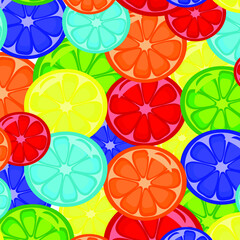 Fototapeta na wymiar Rainbow oranges. A pattern for a bright summer print. Juicy fantasies for packaging and textiles.