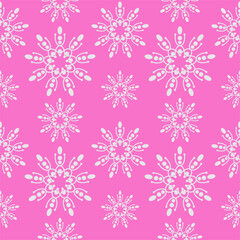 Seamless floral mandala pattern. Tileable retro ornament. Pink and white stylish graphic design.