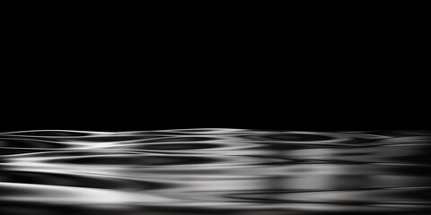 abstract silver metal dark calm sea waves ocean ripple black background product drowning in water display backdrop set 3d rendering banner poster advertisement mockup for beauty cosmetic fashion