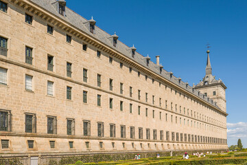 Fototapeta na wymiar Royal Monastery of San Lorenzo de El Escorial. Lateral view. Located in the Community of Madrid, Spain, in the town of El Escorial. Built in the sixteenth century and declared a World Heritage Site.