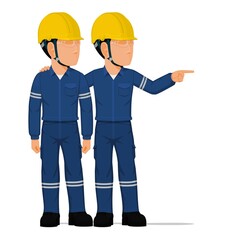 A worker is telling his friend to look at something