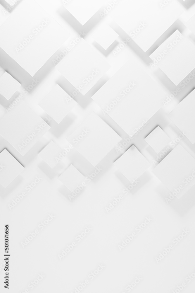 Poster white geometric abstract background with rhombuses in sunlight with soft light gradient grey shadows