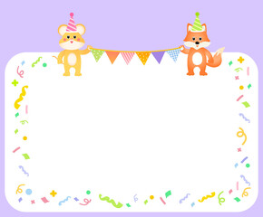 Fototapeta premium A frame frame memo with pollen and garland illustration set. memo, birthday, firecracker, confetti, kid. Vector drawing. Hand drawn style.