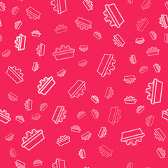 White line Sandbox for kids with sand icon isolated seamless pattern on red background. Vector