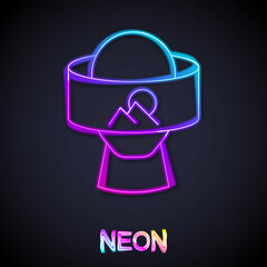 Glowing neon line Virtual reality glasses icon isolated on black background. Stereoscopic 3d vr mask. Optical head mounted display. Vector