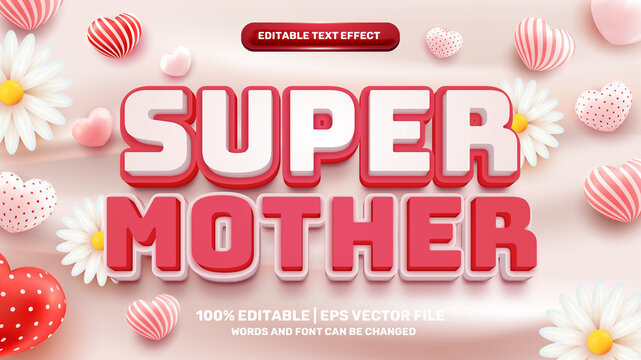 Super Mother Editable Text Effect With 3d Love Heart Shape