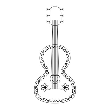 Guitar Cinco De Mayo Element Liniear Illustration For Coloring Pages