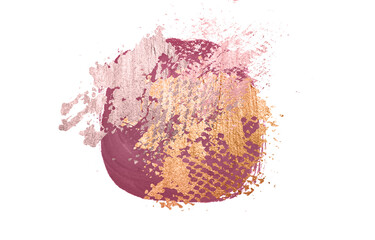 Abstract hand painted gold and pink stains on white background for your design