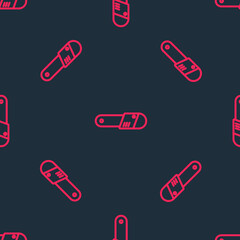 Red line Chainsaw icon isolated seamless pattern on black background. Vector